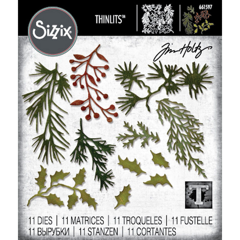 Load image into Gallery viewer, Sizzix • thinlits die set 11pcs holiday greens mini by tim holtz