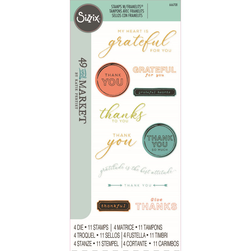 Load image into Gallery viewer, Sizzix • clear stamp set with framelits die thankful sentiments 15pcs