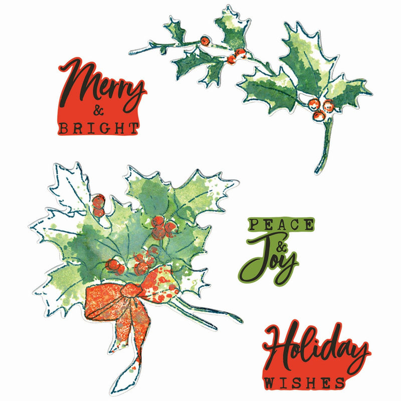 Load image into Gallery viewer, Sizzix • clear stamp set a5 with framelits die pencil line holly 17pcs