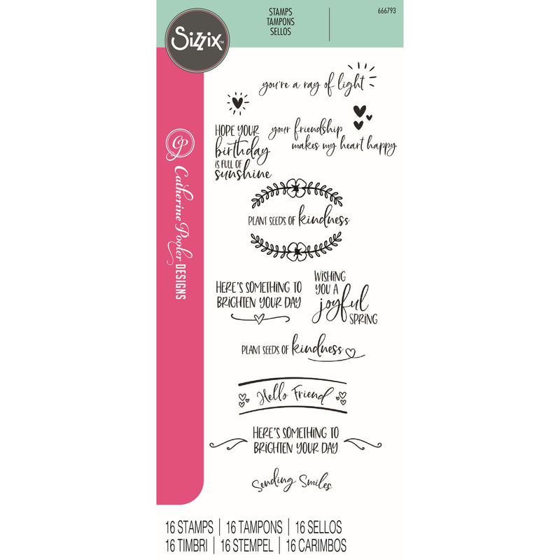 Load image into Gallery viewer, Sizzix • clear stamps sending sunshine sentiments 16pcs