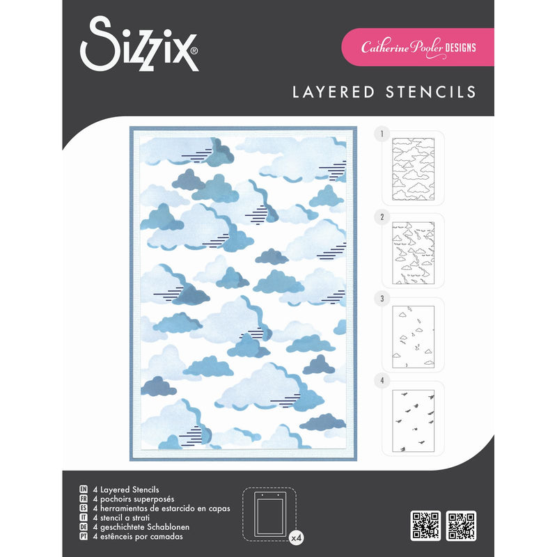 Load image into Gallery viewer, Sizzix • layered a6 stencils 4pcs in the clouds by catherine pooler