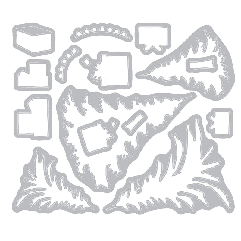 Load image into Gallery viewer, Sizzix • clear stamp set with framelits trees and trinkets by 49 and market 32pcs