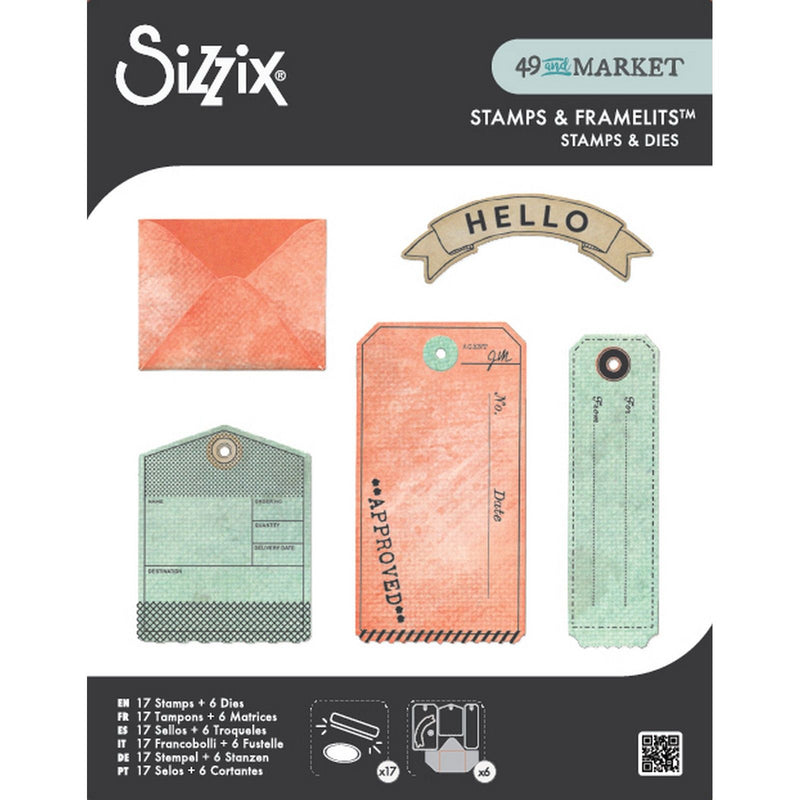 Load image into Gallery viewer, Sizzix • clear stamps set 6pcs 17pcs framelits tag it by 49 market