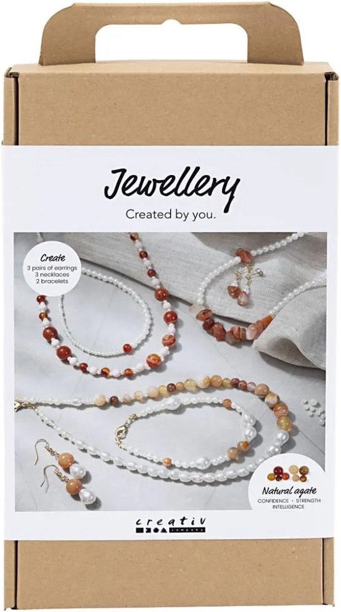 Afbeelding laden in galerijviewer, Creativ company hobbyset sieraden beige burnt orange wit parelmoer