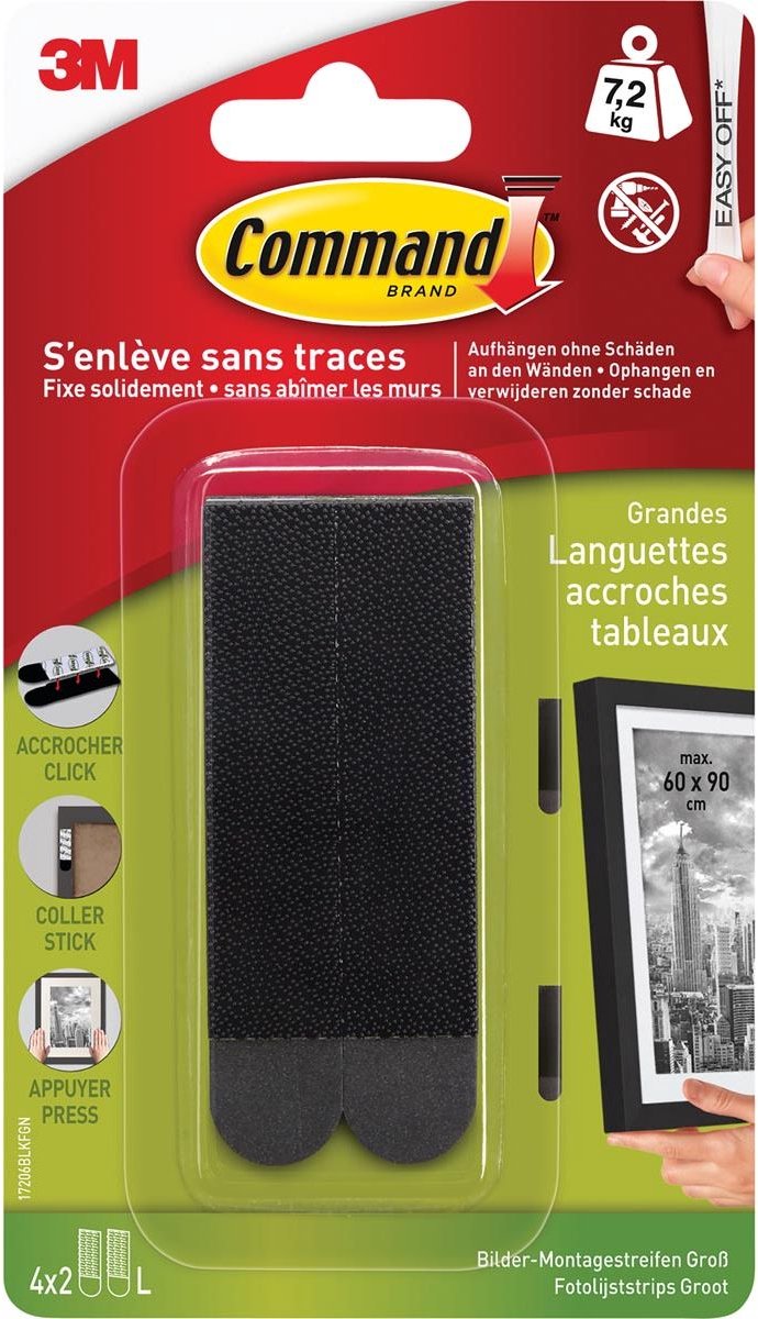 Chargez l'image dans la visionneuse de la galerie, 3m command fotolijststrip, large, draagvermogen 7,2 kg, zwart, blister van 8 stuks