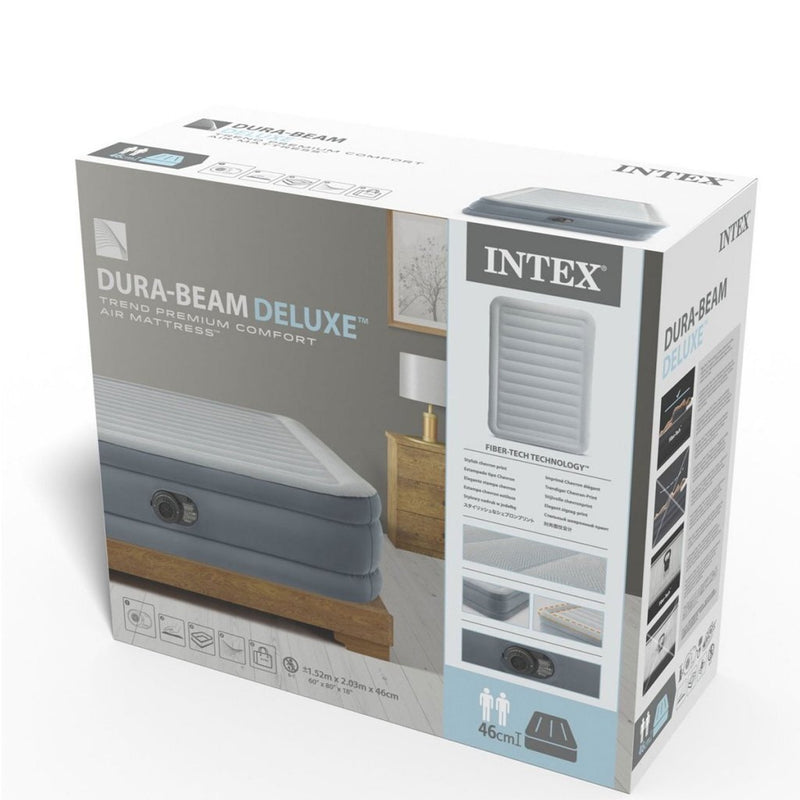 Afbeelding laden in galerijviewer, Intex 64824nd queen trend premium comfort 2-persoons luchtbed 203x152x46 cm + ingebouwde pomp grijs