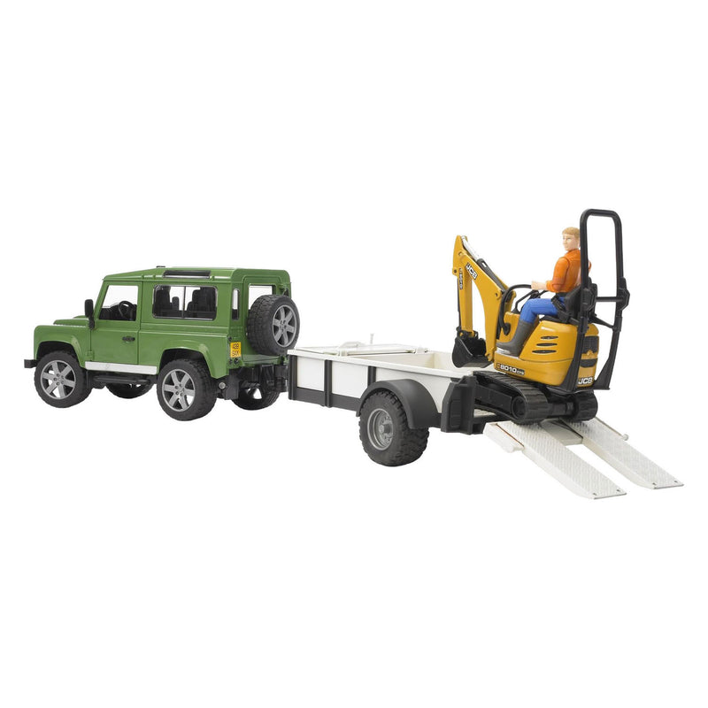 Afbeelding laden in galerijviewer, Bruder landrover + aanhanger met graafmachine