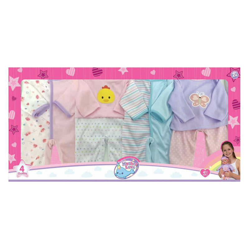 Afbeelding laden in galerijviewer, Poppenkledingset voor 41cm poppen - 4 outfits