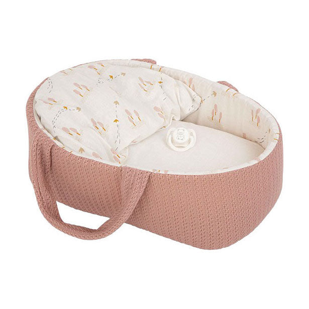 Afbeelding laden in galerijviewer, Elegance babyto babypop roze met draagmand en kussen - 33 cm
