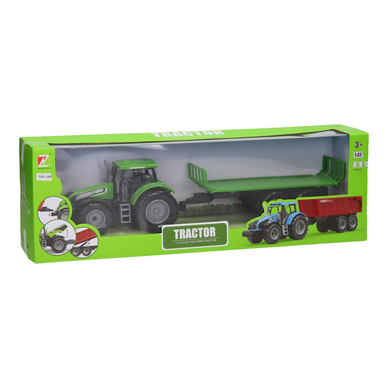 Load image into Gallery viewer, Tractor met platte kar 1:32