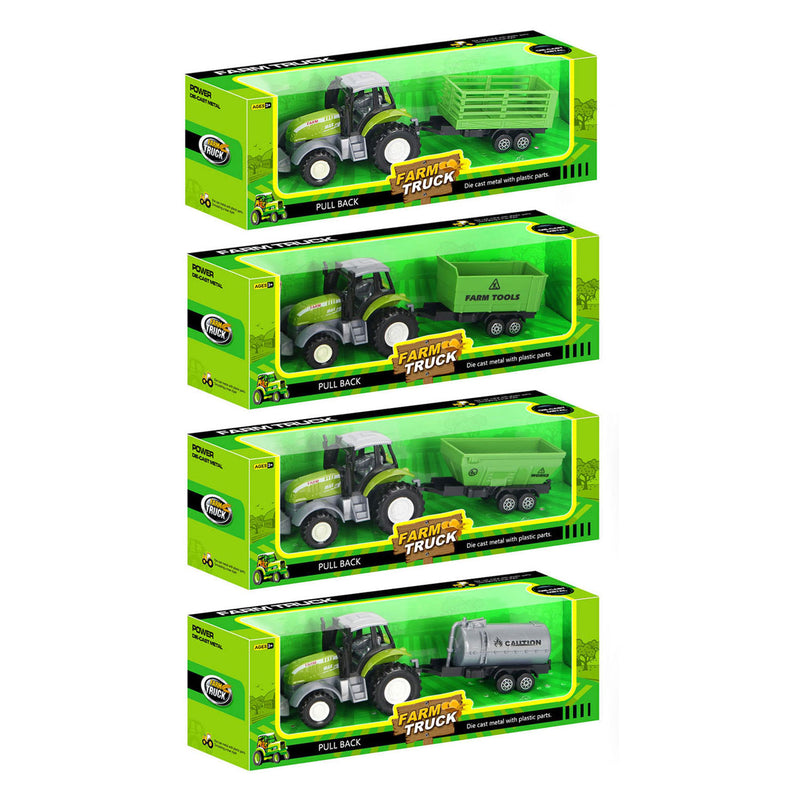 Afbeelding laden in galerijviewer, Lobbes speelgoed bv die-cast groene trekker met aanhanger en pull-backfunctie