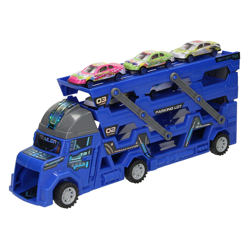 Load image into Gallery viewer, Lobbes uitklapbare autotransporter met afschietfunctie - blauw