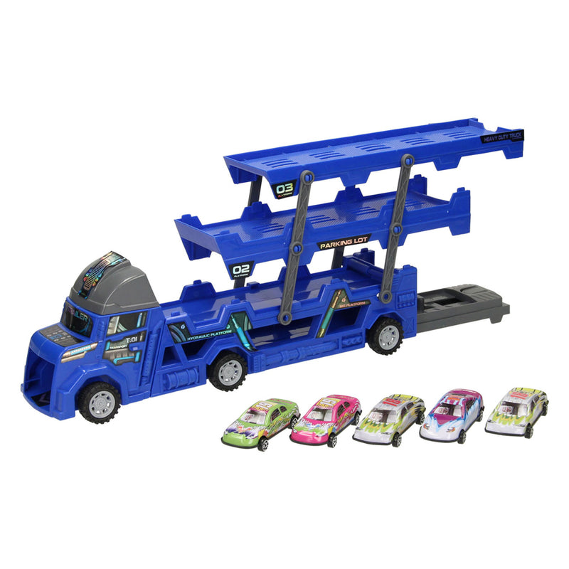 Load image into Gallery viewer, Lobbes uitklapbare autotransporter met afschietfunctie - blauw