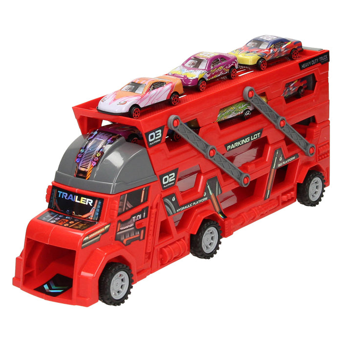 Load image into Gallery viewer, Lobbes uitklapbare autotransporter met afschietfunctie - rood