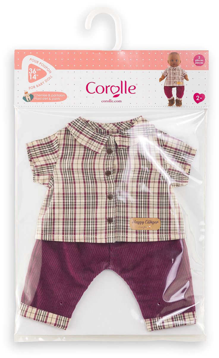 Afbeelding laden in galerijviewer, Corolle geruit shirt met broek kleine ontdekker - 36cm