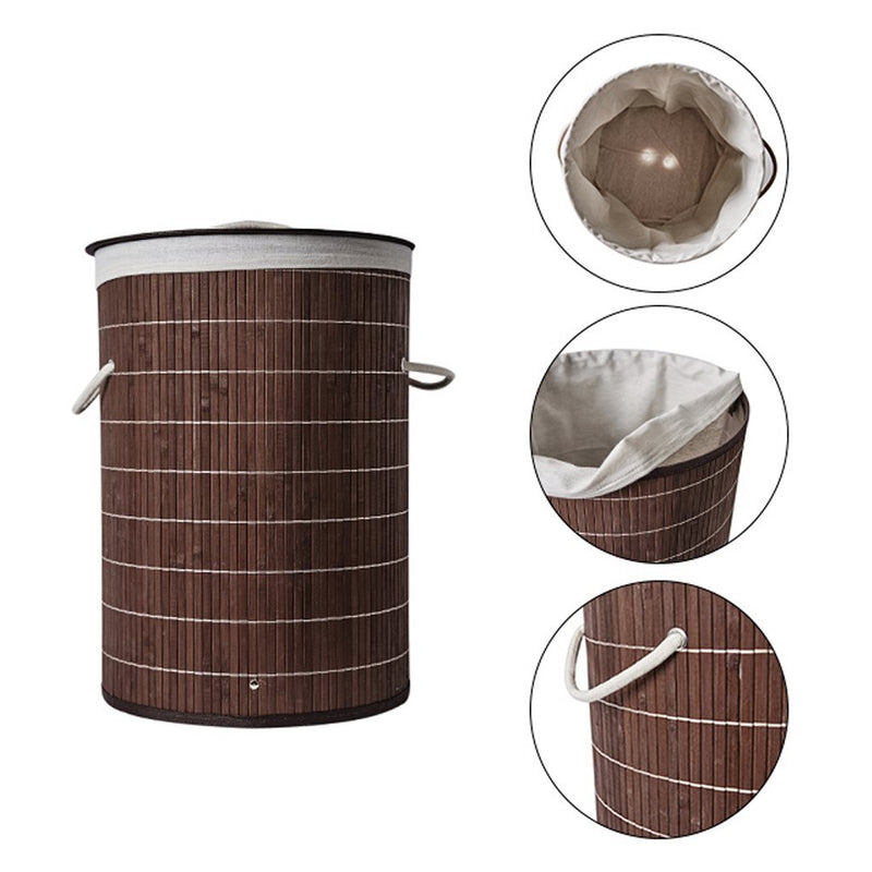 Load image into Gallery viewer, Homestyle pro ronde opvouwbare bamboe wasmand 35x50 cm bruin wit