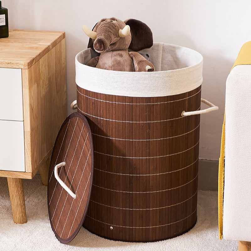 Load image into Gallery viewer, Homestyle pro ronde opvouwbare bamboe wasmand 35x50 cm bruin wit