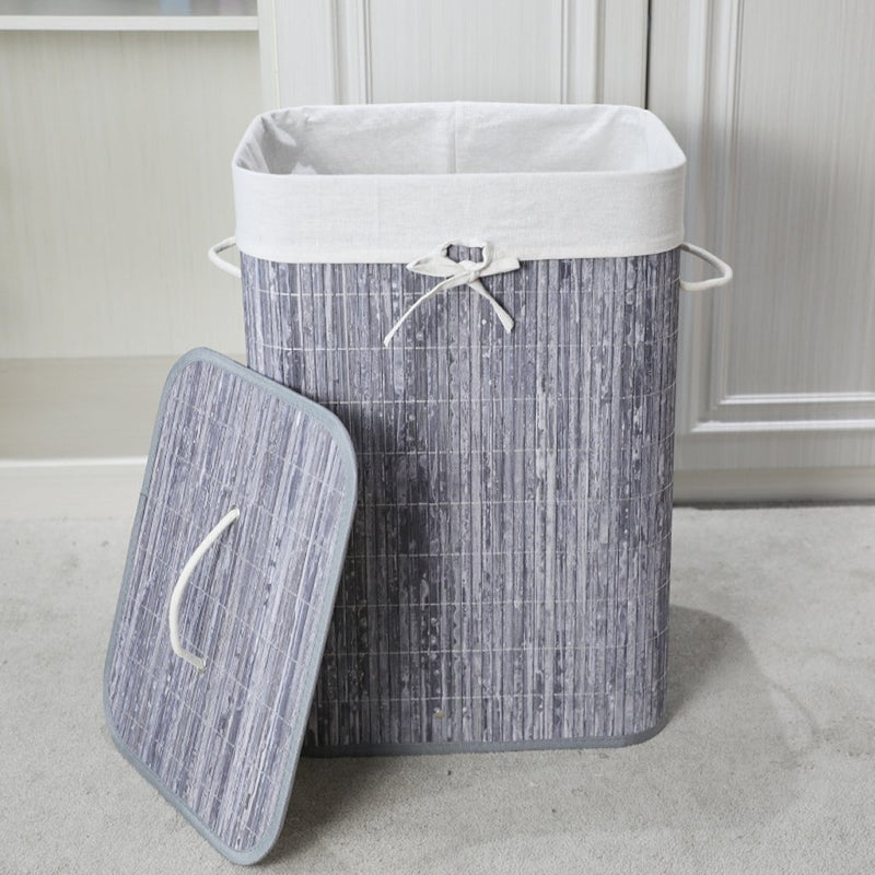 Load image into Gallery viewer, Homestyle pro rechthoekige bamboe wasmand 40x30x60 cm grijs wit