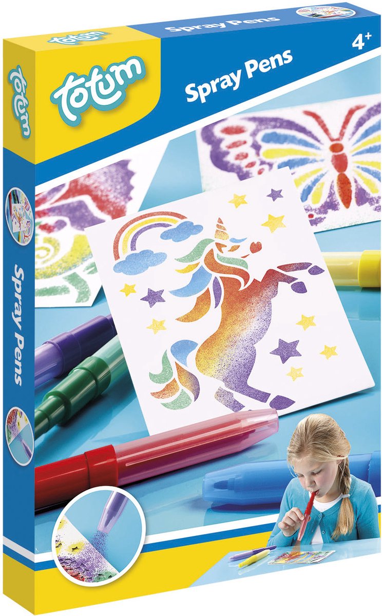 Chargez l'image dans la visionneuse de la galerie, Totum spraypens 5 blaaspennen knutselset incl. unicorn en dieren sjablonen - creatief speelgoed vanaf 4 jaar - knutselen tekenen en schilderen cadeau tip