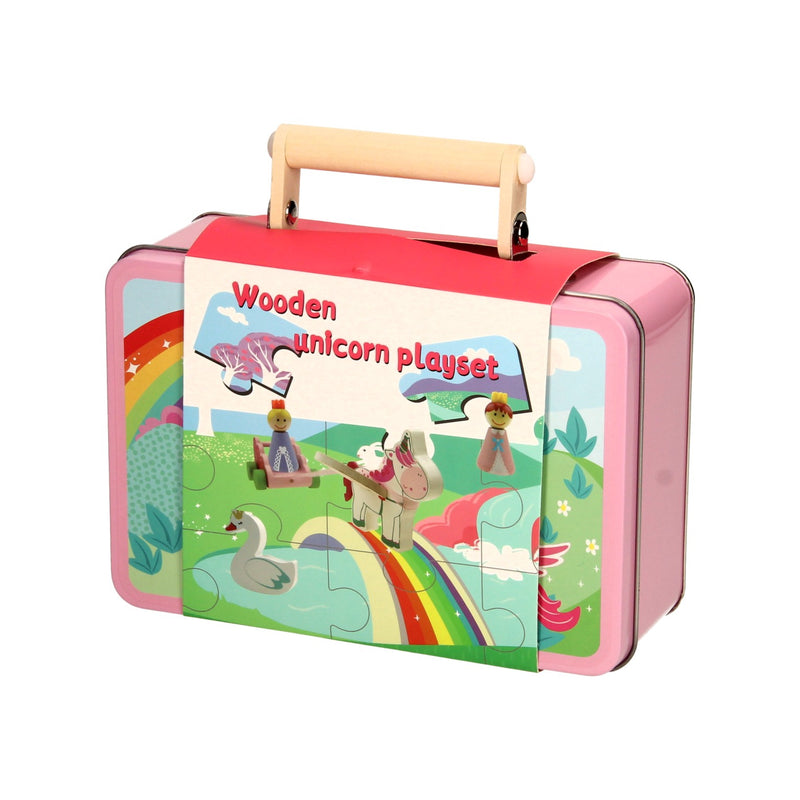 ギャラリービューアに画像をロードする, Eenhoorn houten speelfiguren puzzel in opbergkoffer