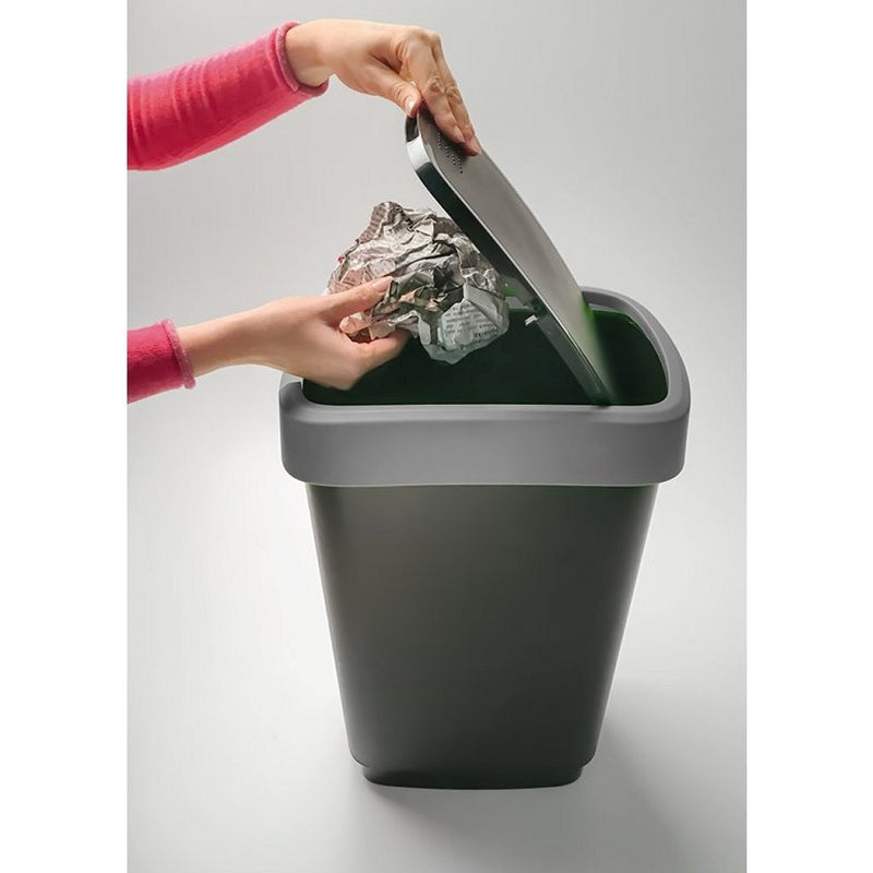 ギャラリービューアに画像をロードする, Rotho twist afvalbak met swingdesksel 50l - zwart zilver - bpa-vrij - incl 6 sticker voor diverse afvalstromen