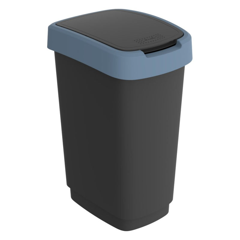 Chargez l'image dans la visionneuse de la galerie, Rotho twist afvalbak met swingdesksel 25l - zwart blauw - bpa-vrij - incl 6 sticker voor diverse afvalstromen