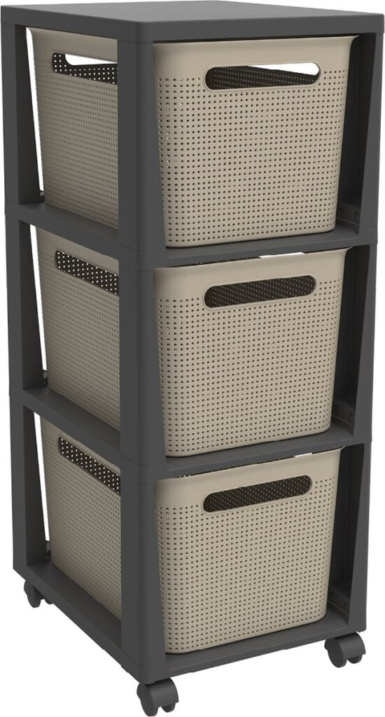 Load image into Gallery viewer, Rotho tower brisen design ladekast 3x16l met wielen cappuccino