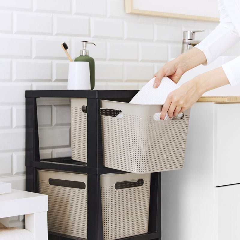 Load image into Gallery viewer, Rotho tower brisen design ladekast 3x16l met wielen cappuccino