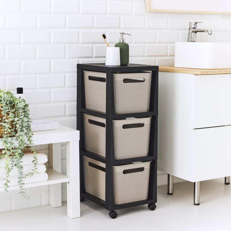Load image into Gallery viewer, Rotho tower brisen design ladekast 3x16l met wielen cappuccino