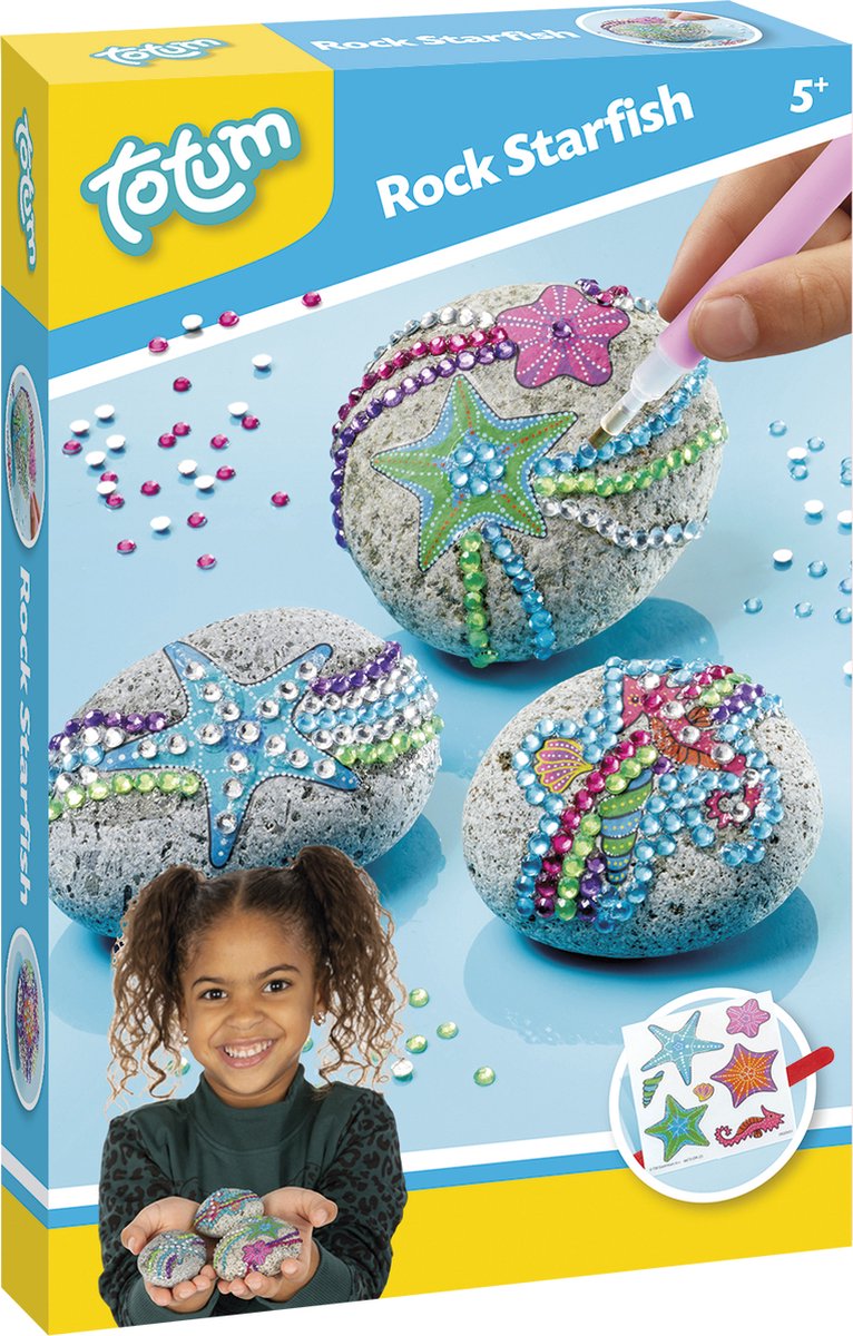 Afbeelding laden in galerijviewer, Totum knutselset stenen versieren met zeester incl. 350+ strass steentjes - rock starfish cadeautip creatief speelgoed meisjes en jongens knutselen