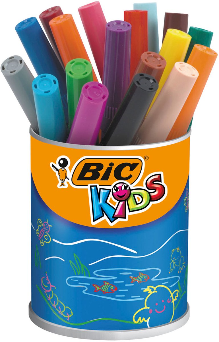 Afbeelding laden in galerijviewer, Bic kids viltstift visacolor xl ecolutions 18 stiften in een metalen pot