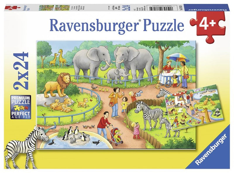Afbeelding laden in galerijviewer, Ravensburger puzzel een dag in de dierentuin - 2x24 stukjes - kinderpuzzel