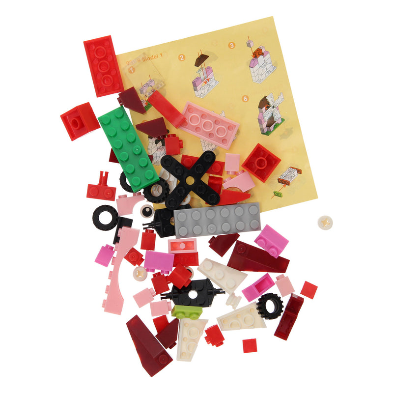 Load image into Gallery viewer, Bouwblokjes 3in1 roze - windmolen, krab, racewagen, 61dlg.