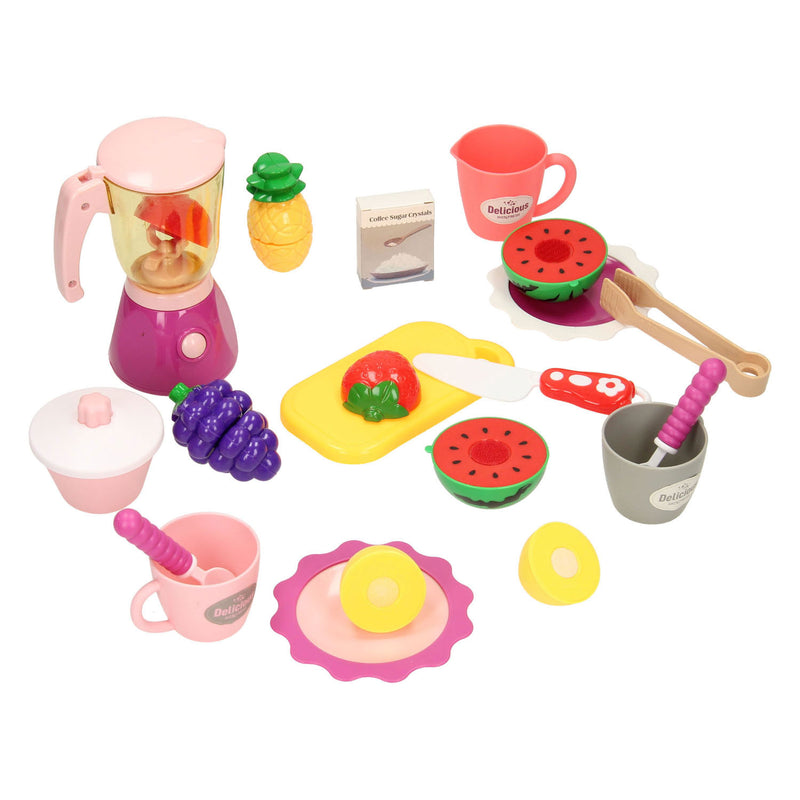 Afbeelding laden in galerijviewer, Juice shop speelgoed speelset met blender - kleurrijke kinderkeuken.