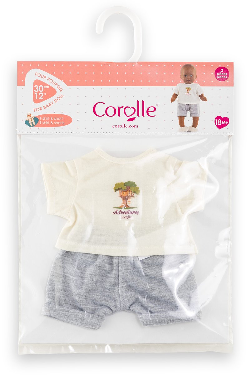 Afbeelding laden in galerijviewer, Corolle poppenoutfit t-shirt en korte broek kleine ontdekker 30cm.