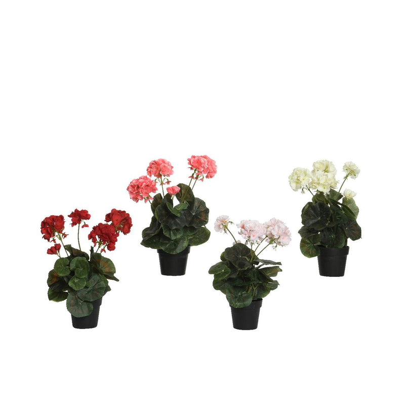 Cargue la imagen en el visor de la galería, Decoris kunstplant geranium in pot polyester 25x25x35cm 4 assorti