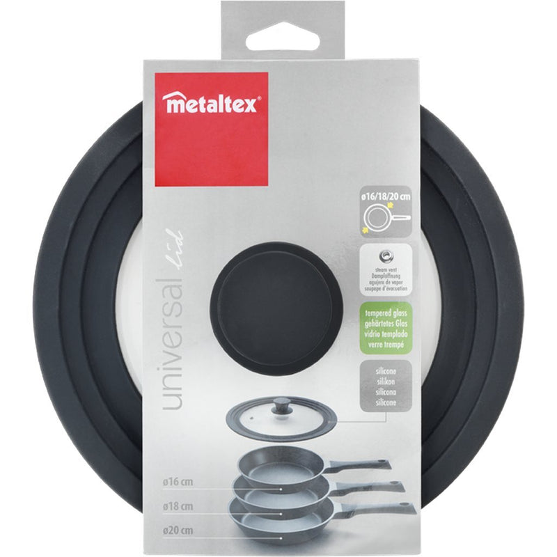 Load image into Gallery viewer, Metaltex pannendeksel 16-20 cm glas silicone zwart