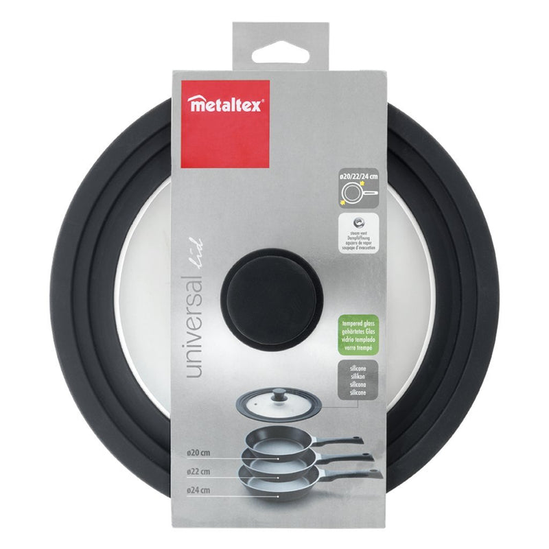 Load image into Gallery viewer, Metaltex pannendeksel 20-24 cm glas silicone zwart