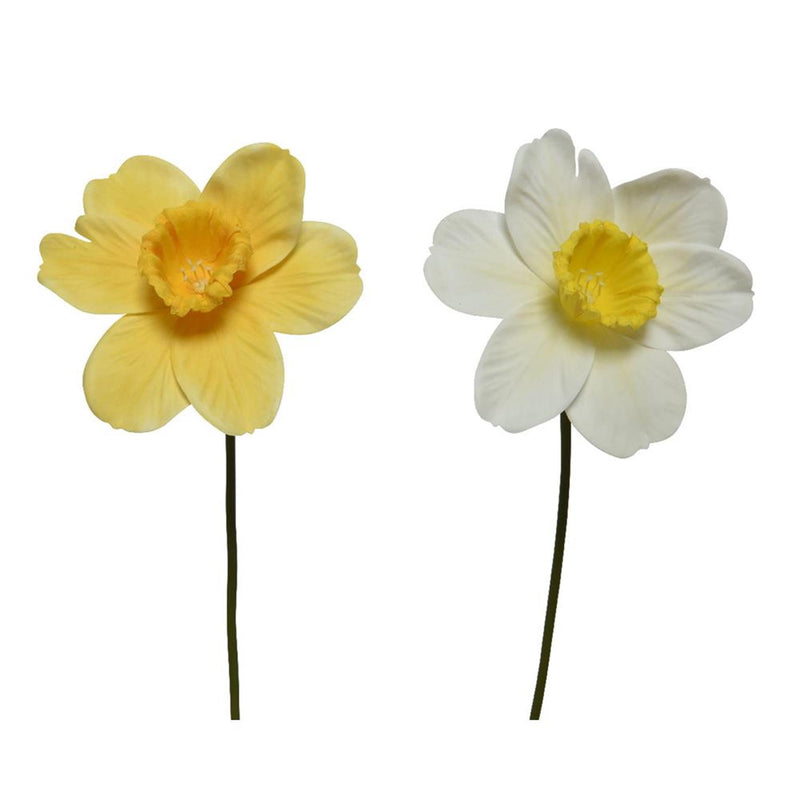 Laden Sie das Bild in Galerie -Viewer, Decoris kunstbloem narcis polyester 11x11x39cm geel wit 2 assorti