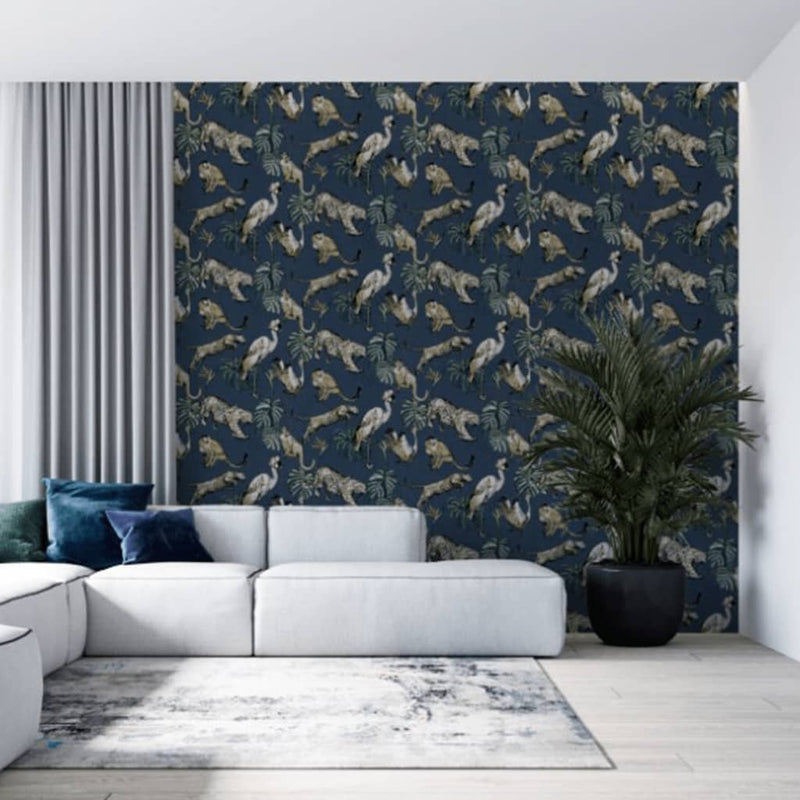 Load image into Gallery viewer, Noordwand behang zero exotic animals blauw