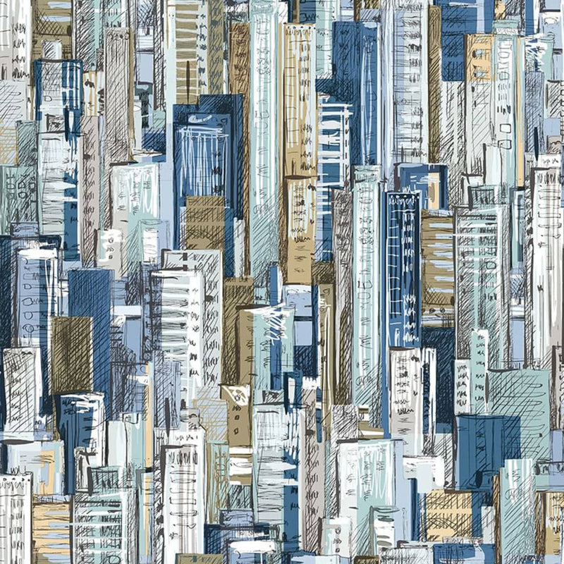 Load image into Gallery viewer, Noordwand behang friends coffee cities and skyline blauw