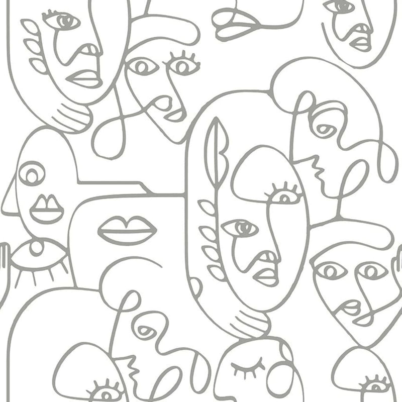 Load image into Gallery viewer, Noordwand Noordwand Behang Friends Coffee Line Art Faces wit en metallic