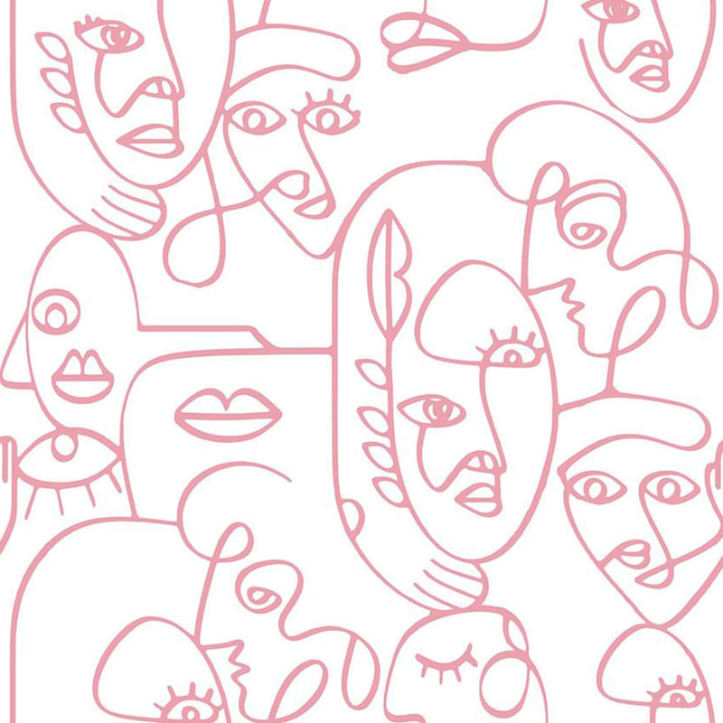 Load image into Gallery viewer, Noordwand behang friends coffee line art faces wit en roze