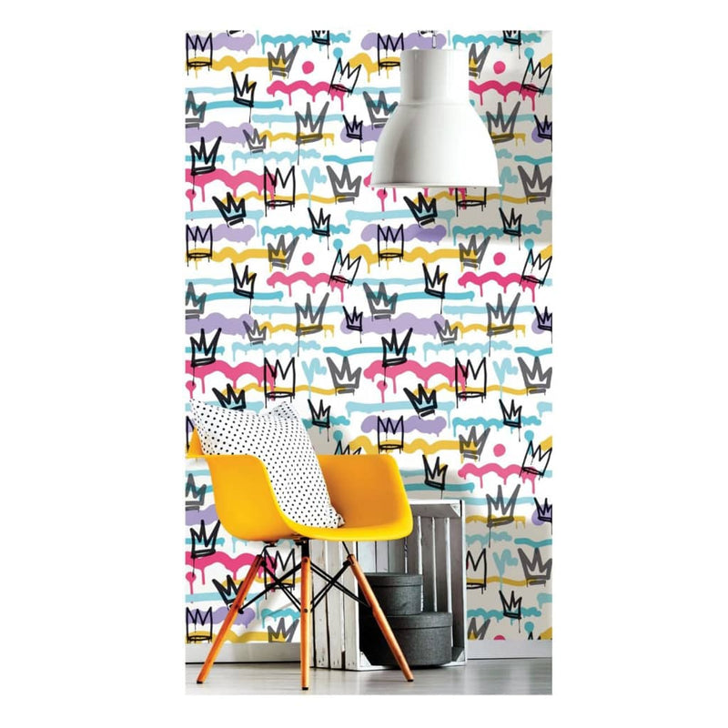 Load image into Gallery viewer, Noordwand Noordwand Behang Friends Coffee Sith Graffity and Crowns wit zwart