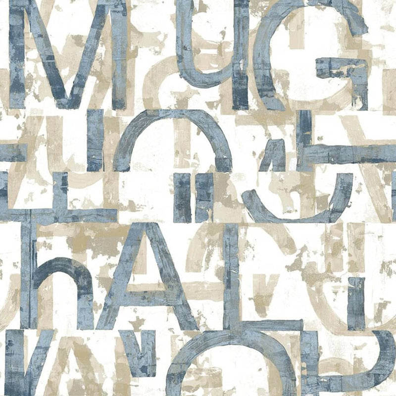 Load image into Gallery viewer, Noordwand behang friends coffee words and letters blauw en metallic