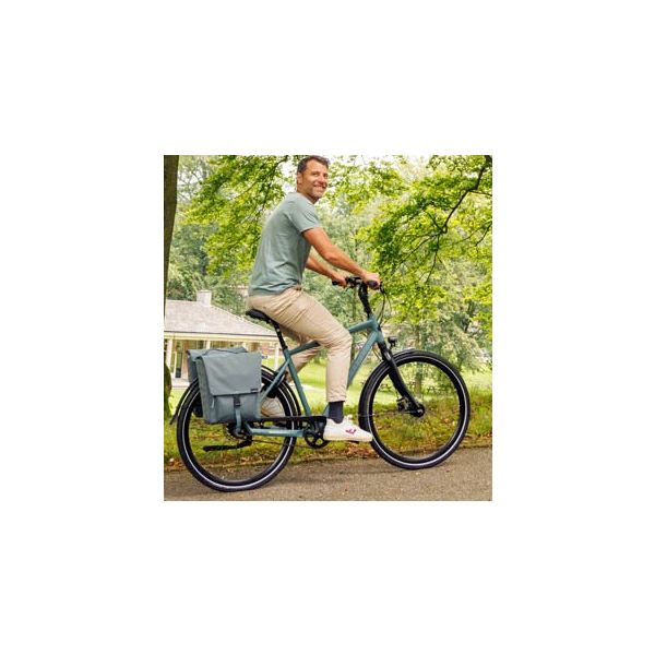 Afbeelding laden in galerijviewer, Burgers - new looxs new looxs ® tulum double mik - dubbele fietstas - 100% gerecycled polyester - geschikt voor elektrische fietsen - voor mik-bagagedrager - afneembare fietstas - 32 liter - grey-green