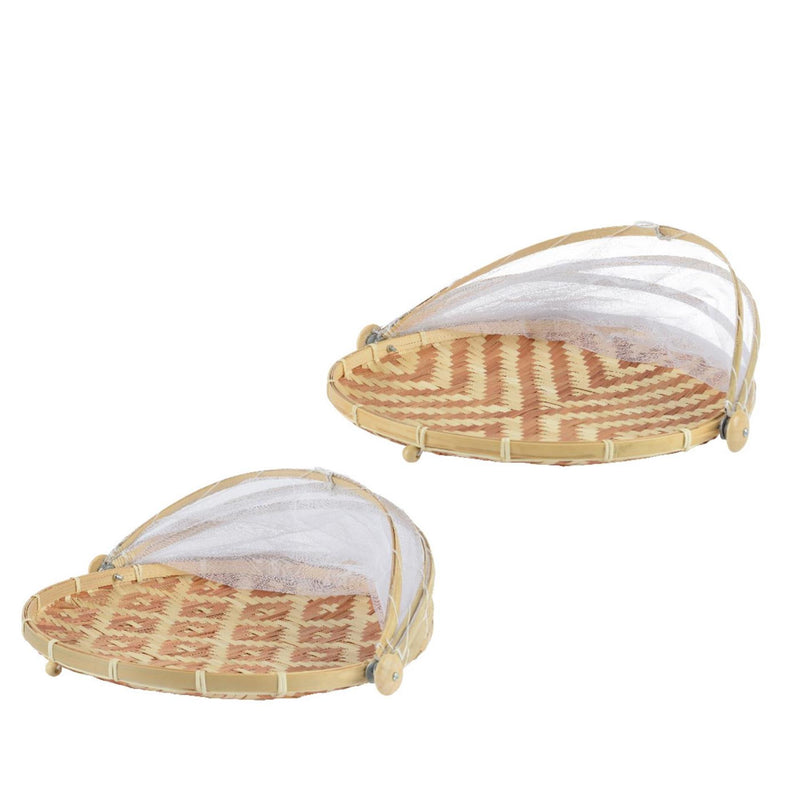 Afbeelding laden in galerijviewer, Decoris foodcover bamboe fsc mix 70% ã˜35cmh22cm ruit of streep