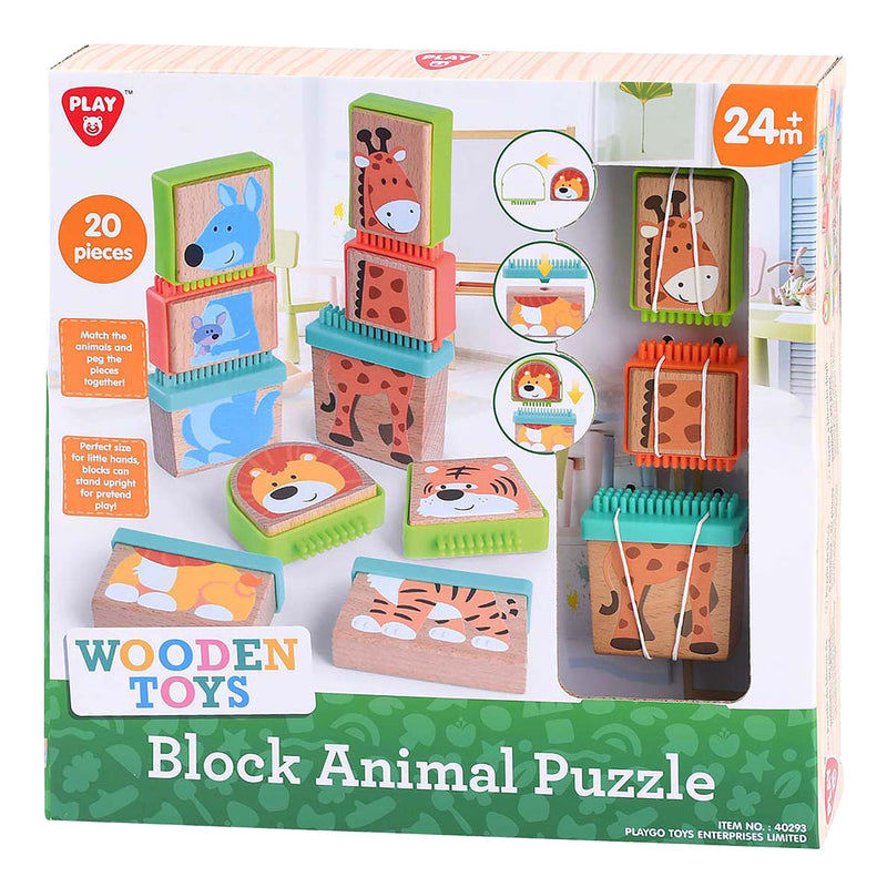 Afbeelding laden in galerijviewer, Playgo play houten blokpuzzel dieren - educatief speelgoed 20-delig.