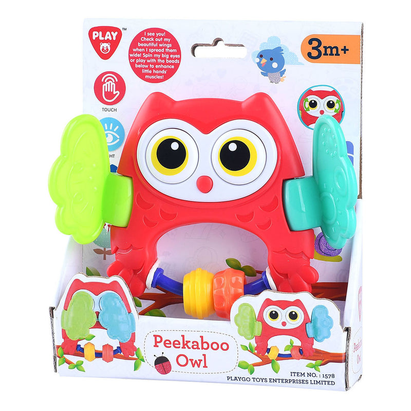 Afbeelding laden in galerijviewer, Playgo peekaboo uil rammelaar rood