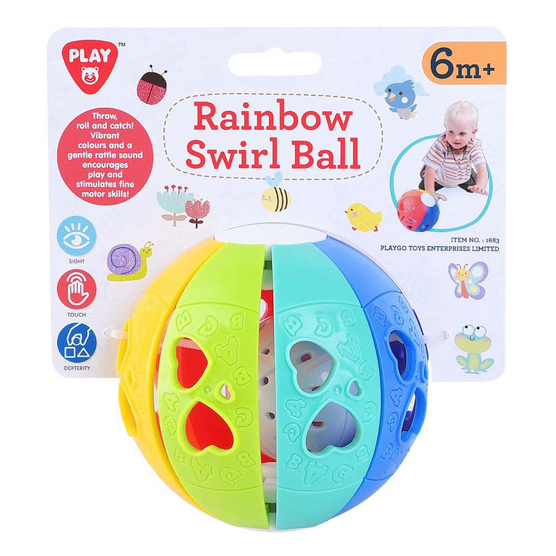 Afbeelding laden in galerijviewer, Playgo regenboog dwarrel bal met ratel geluid